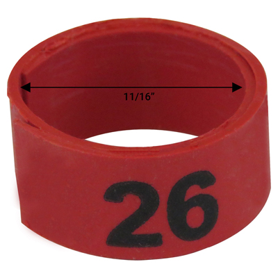 Bague rouge numérotée de 11 / 16" (Numéro 26 à 50) Bague rouge numérotée de 11 / 16" (Numéro 26 à 50)