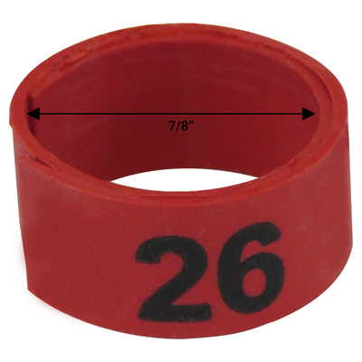 Bague rouge numérotée de 7 / 8" (Numéro 26 à 50) Bague rouge numérotée de 7 / 8" (Numéro 26 à 50)