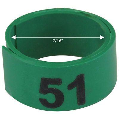 Bague verte numérotée de 7 / 16" (Numéro 51 à 75) Bague verte numérotée de 7 / 16" (Numéro 51 à 75)