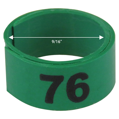 Bague verte numérotée de 9 / 16" (Numéro 76 à 100) Bague verte numérotée de 9 / 16" (Numéro 76 à 100)